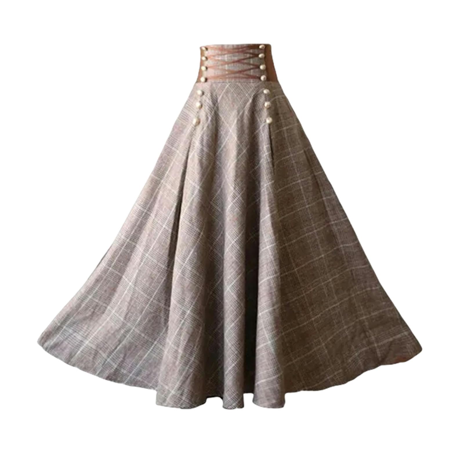Spódnica elegancka vintage z wysokim stanem guzik design z tyłu koronkowa spódnica damska jesień zima gruba linia A długa spódnica maxi