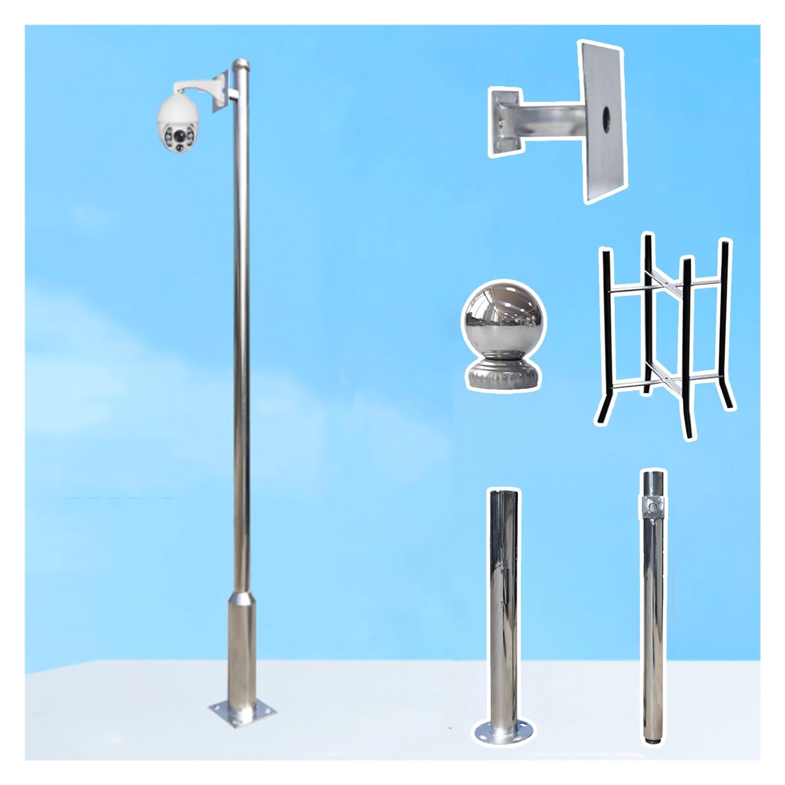Poteau de surveillance extérieure haut de gamme en acier inoxydable ajustable hauteur 2m