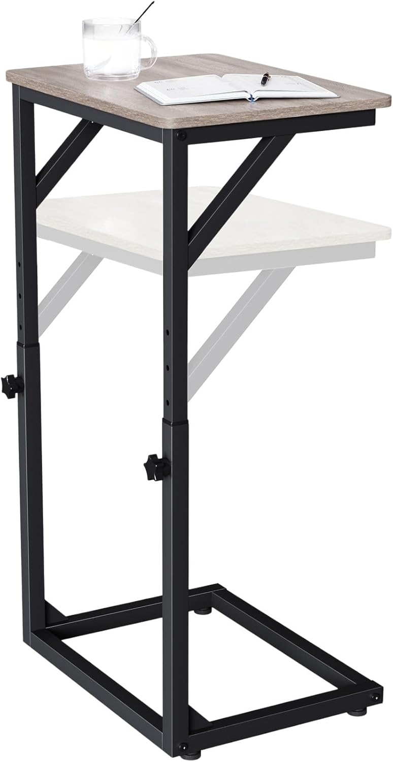 Adjustable C-Shaped End Table, Small Side Table for Couch, Sofa TV Tray Table for Living Room, Bedroom, Bedside ET-ZA-BRW1
