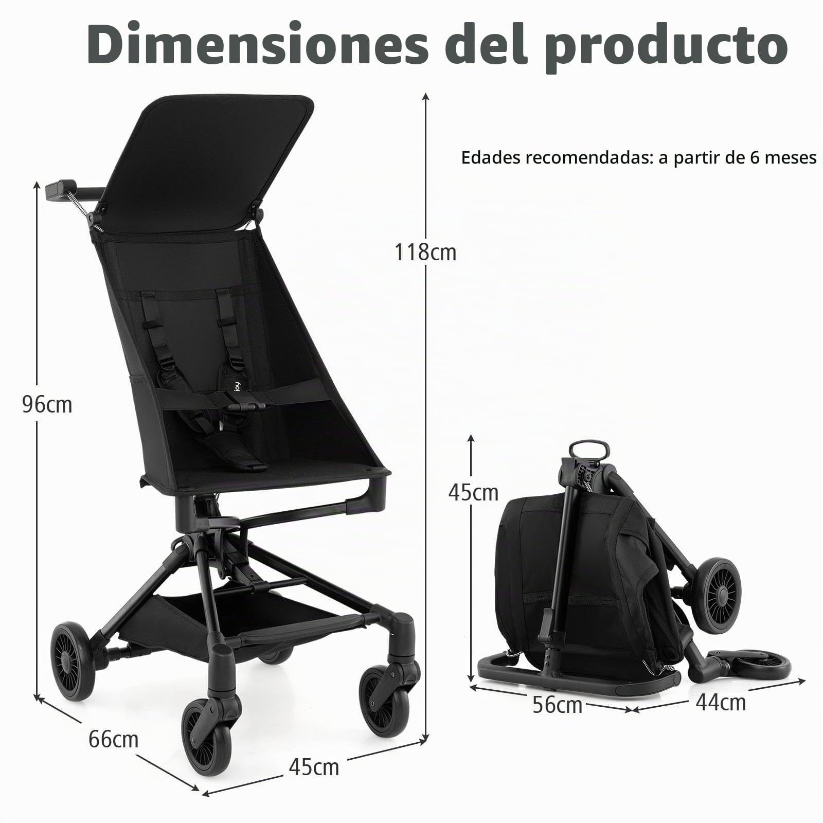 LIFEZEAL Silla de Paseo Ligera, Silla de Paseo para Bebé a Partir de 6 Meses, Cochecito de Viaje Plegable con Cesta Portaobjetos, Capota Extraíble y Ajustable, Hasta 15 KG