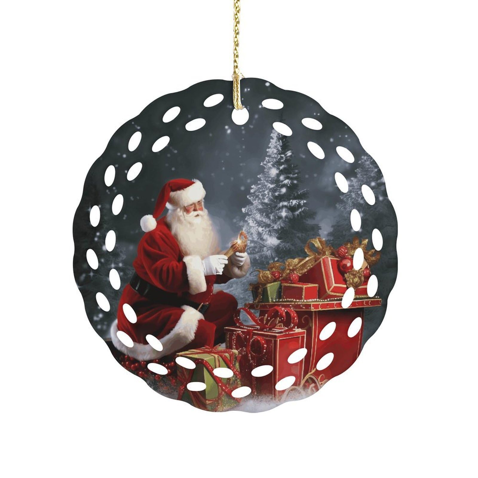 Merry Christmas Santa's Gift Christmas Ornament Holiday Hanging Decoration Xmas Tree Keepsake Personalized Xmas Tree Ornament Round Ceramic Ornaments for Keepsake Gifts Ideas Home Decor