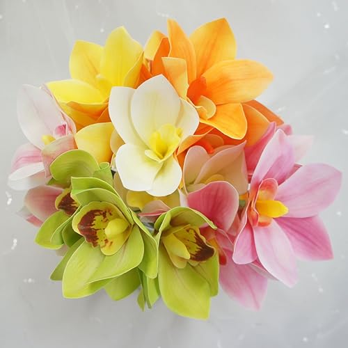 Miniatura 2 de Paquete de orquídea Cymbidium artificial de 4 tallos de tacto real (verde)