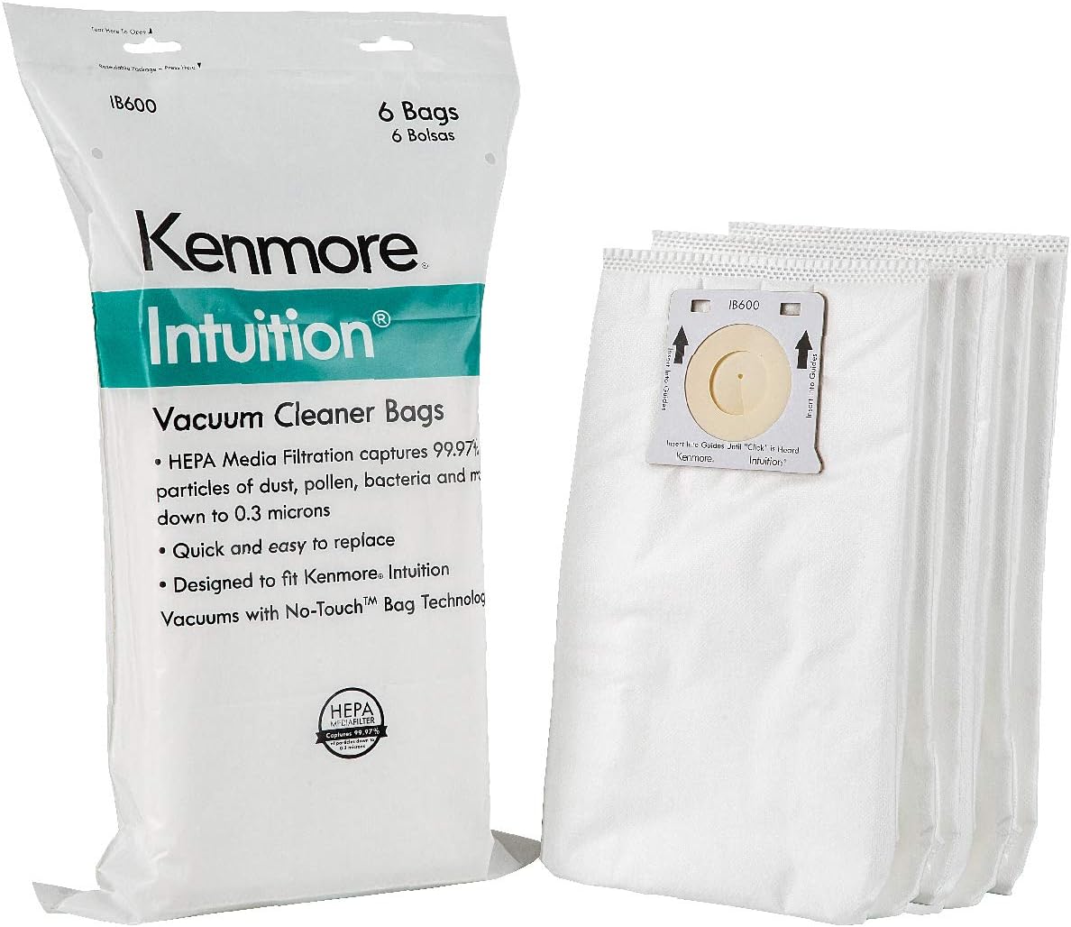 Kenmore IB600 HEPA Replacement Intuition Upright Vacuum Cleaner Bags for BU4022, BU4020, BU4018, BU4050, BU3040,White