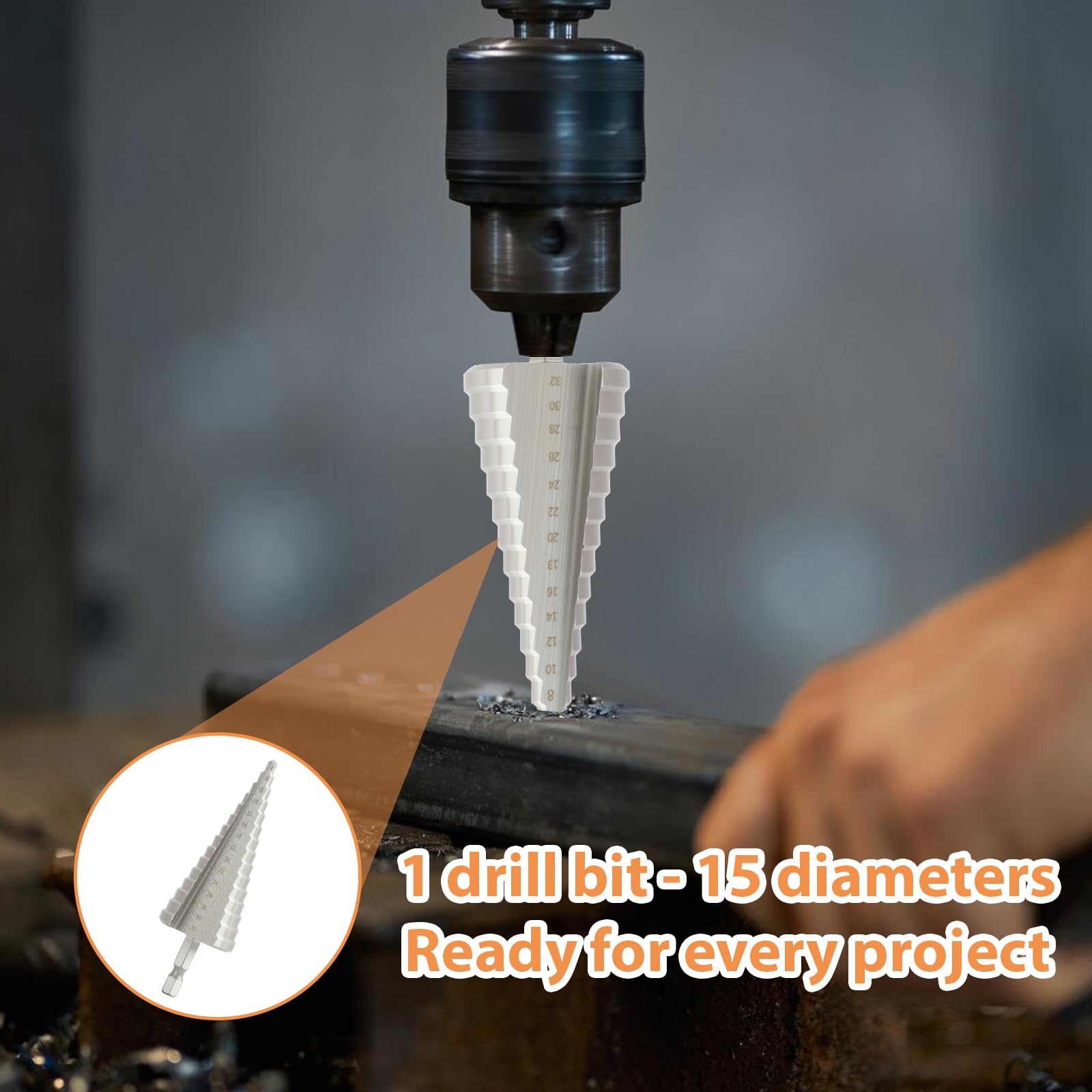 Foret Etage Metal Foret étagé TOOLMAYS M35 4-32mm - 15 Niveaux, Revêtement AlTiN, Pour Inox, Métal, Bois - Queue Triangle 10mm