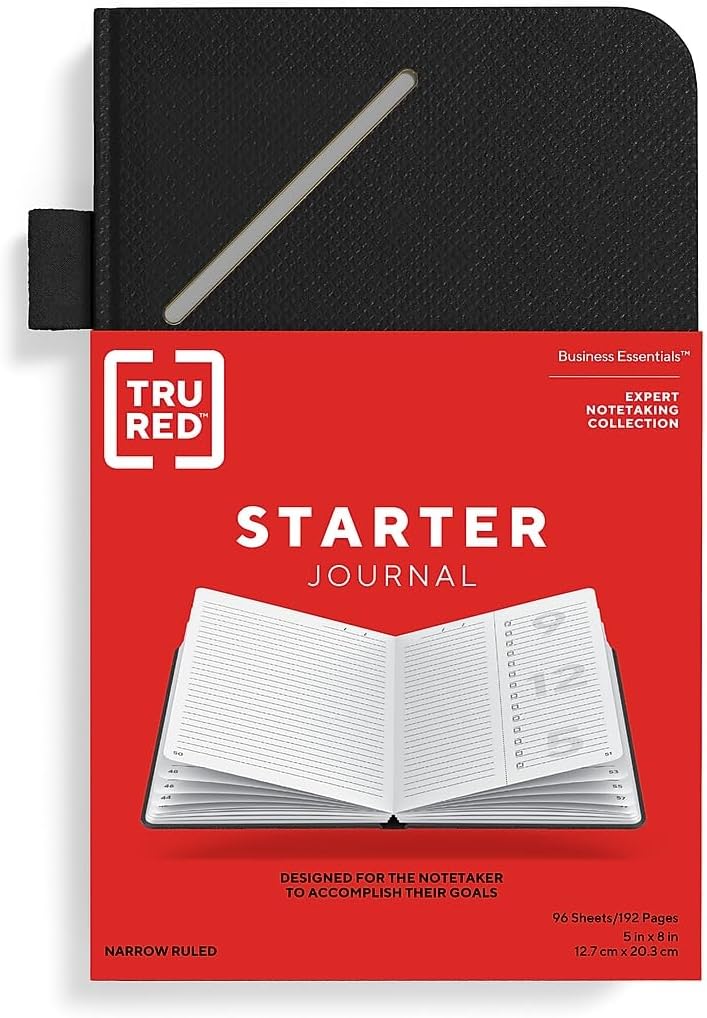TRU RED Medium Starter Journal, Black – Ruled Writing Notebook for Work or School