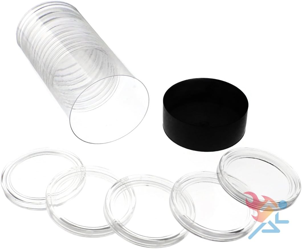 Capsule Tube & 15 Air-Tite X1.75 Direct Fit Coin Capsules for Military Challenge Coins (Black Lid)