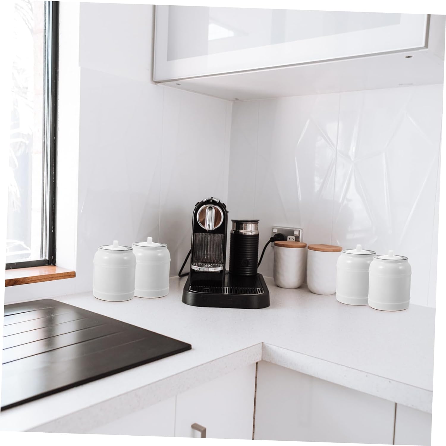 SECFOU 1pc Ceramic Jar Airtight Lid for Kitchen Storage Ceramic Canister for Tea Sugar and Spices White Design for Food Preservation and Organization