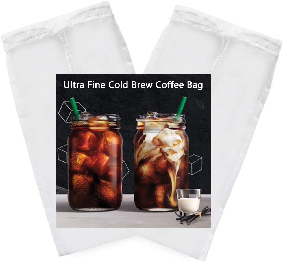 Cold Brew Coffee Bag - 8.6X5 Inches Ultra Fine Mesh-75 Micron Food Grade Nylon, Seamless Bottom Reusable Cold Brew Coffee Filter/Coffee Maker