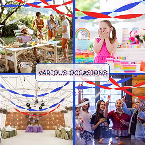 Sherr 24 Rolls Crepe Paper Streamers Hanging Party Decoration Holiday Streamers For Arty Decorations, Birthday Decorations, Wedding Decorations (Red, White, Blue,1.8 Inch X 98 Feet) #TOP3