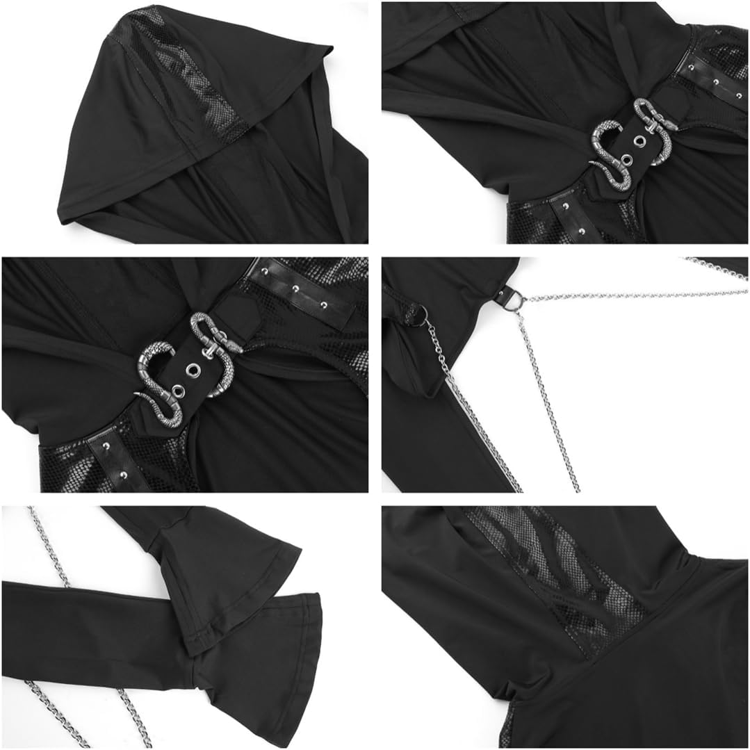 Women's Gothic Hoodie Crop Tops Long Sleeve Punk Black Rave Hood Outfit Festival Goth Aesthetic Emo Teens - Image 5