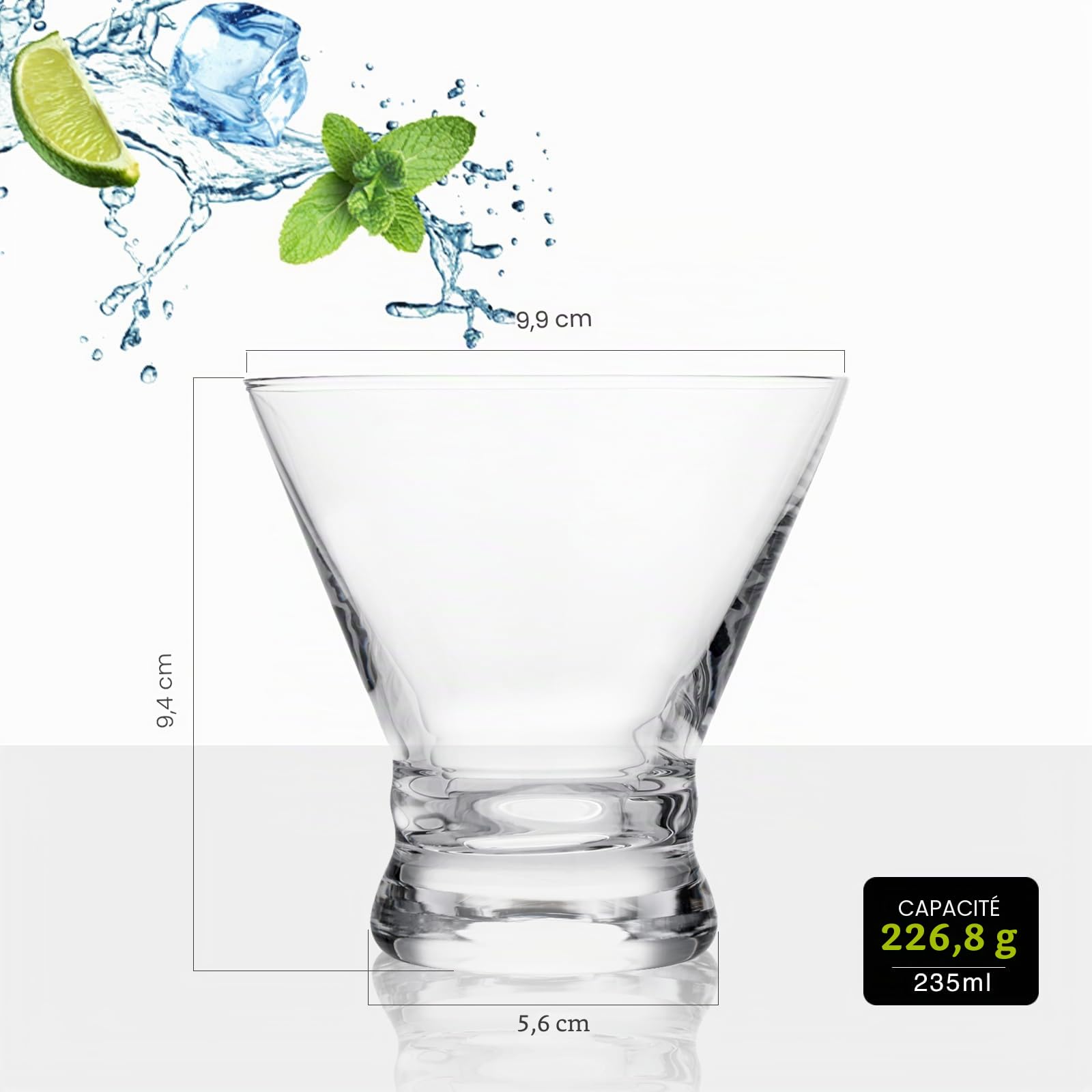 WOTOR Set de 4 Verres à Martini Sans Pied, 230 ml, Verres à Cocktail Élégants pour Bar, Verres à Margarita Courts et Modernes