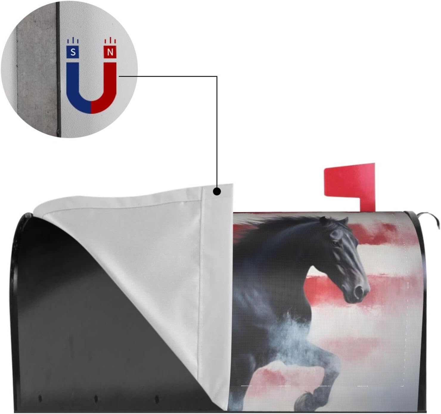 KiuLoam Horse USA Flag Magnetic Mailbox Cover MailWrap Standard Size 21" x 18" for Garden Yard Outdoor Home Decor