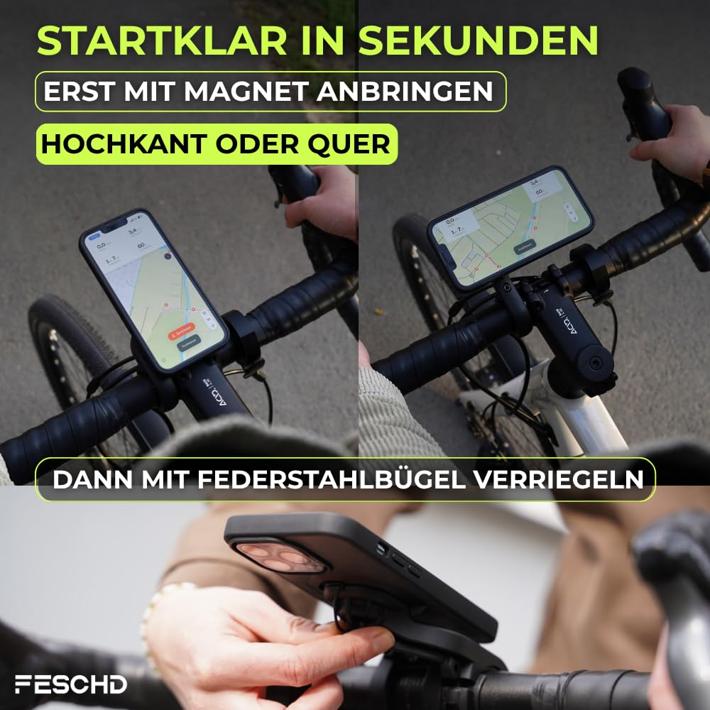 Handyhalterung Fahrrad für alle Smartphones - Fahrrad Handyhalterung mit Doppelsicherung: felsenfester Halt an Allen gängigen Lenkern (25,4-35mm) - Handyhalter fürs Fahrrad Made in Germany