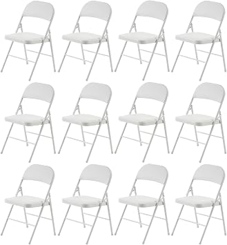 White Folding Chairs 12 Pack with Padded Cushion for Outdoor & Indoor, Portable Stackable Commercial Foldable Chairs with Metal Frame for Events Office Wedding Party, 350lbs Capacity