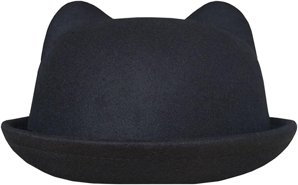 Lujuny Cute Kid Wool Bowler Hats - Girls Boys Derby Fedora Caps with Roll-up Brim
