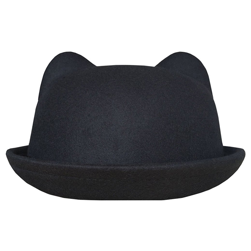 Lujuny Cute Kid Wool Bowler Hats - Girls Boys Derby Fedora Caps with Roll-up Brim