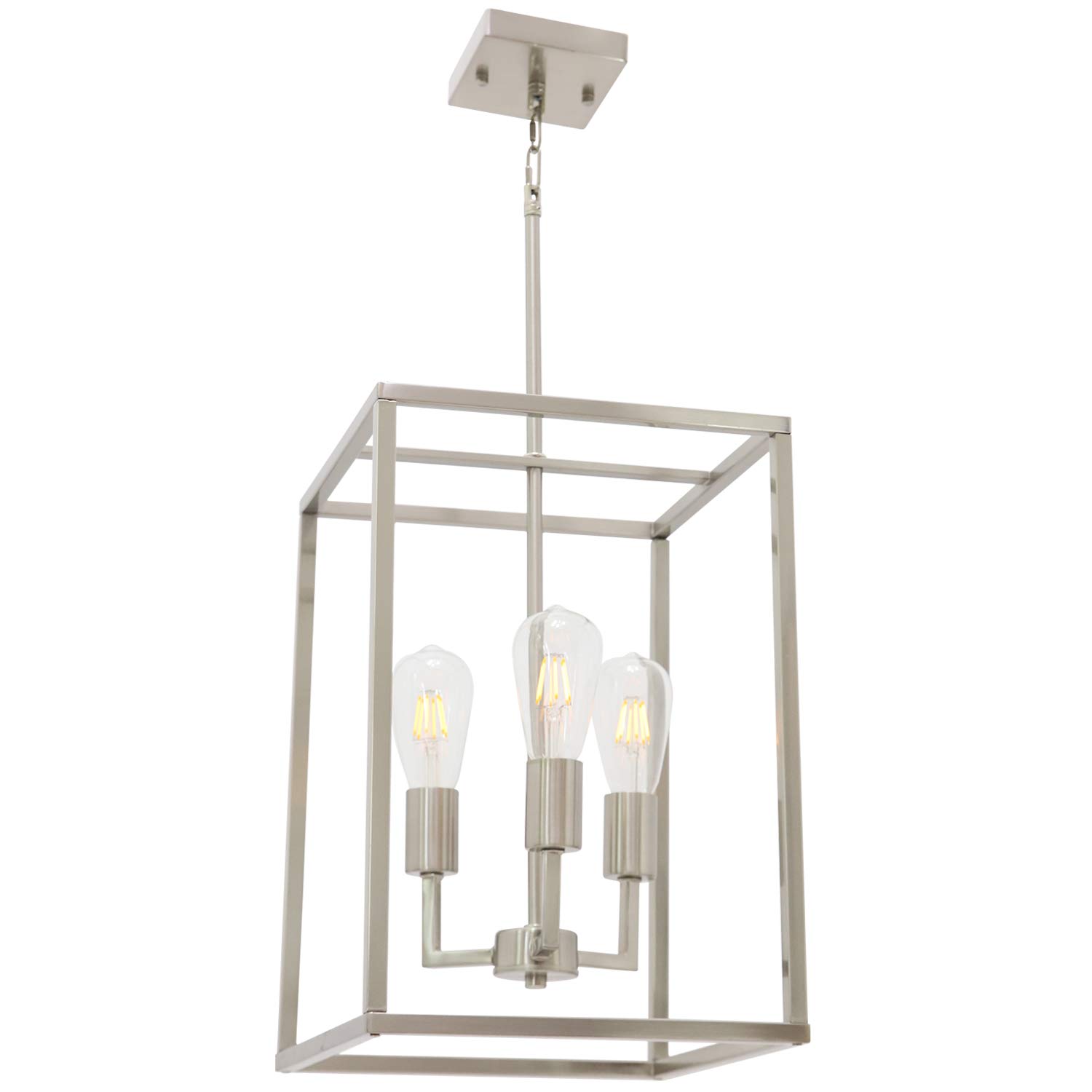 Photo 1 of VINLUZ 3 Light Classic Indoor Chandelier Brushed Nickel Finish Foyer Lantern Pendant Lighting for Hallway Kitchen Dining Room
