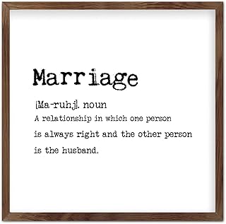 Vintage Wood Sign Wall Art - Wooden Wall Hanging Sign for Home Living Room Shelf Decor with Quote Marriage Definition Wood Frame 7x7 Inch