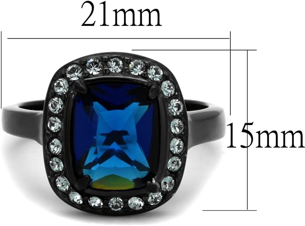 Marimor Jewelry 3.9 Carat Montana Cubic Zirconia Halo Stainless Steel Black Engagement Ring Women's Size 5-10