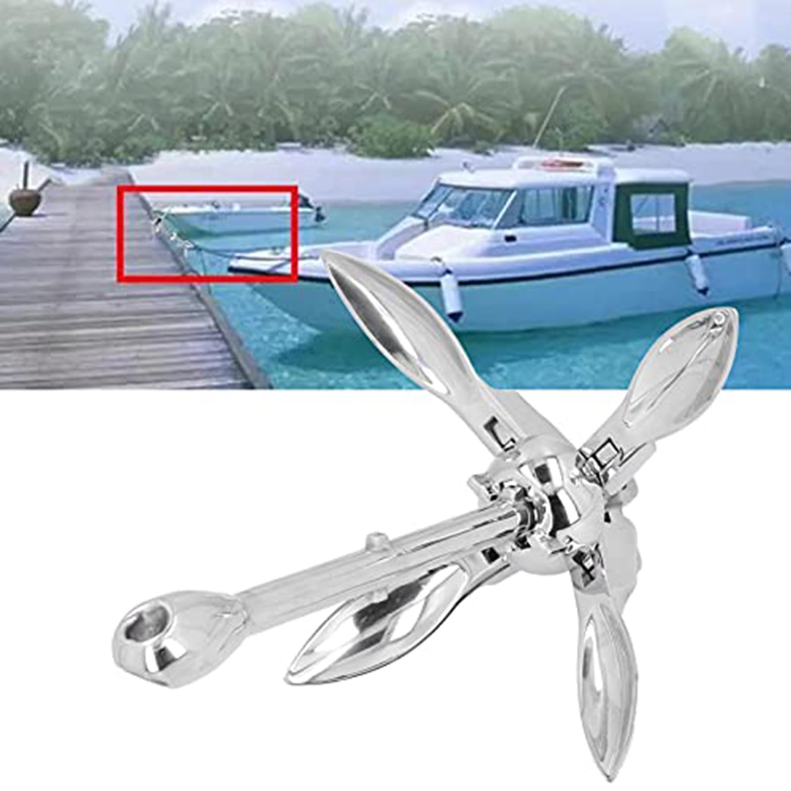 Ancora pieghevole da 0,7 kg, in acciaio inox, a 4 denti, pieghevole, robusta e durevole, per barche, yacht, pontoni, navi, accessori hardware