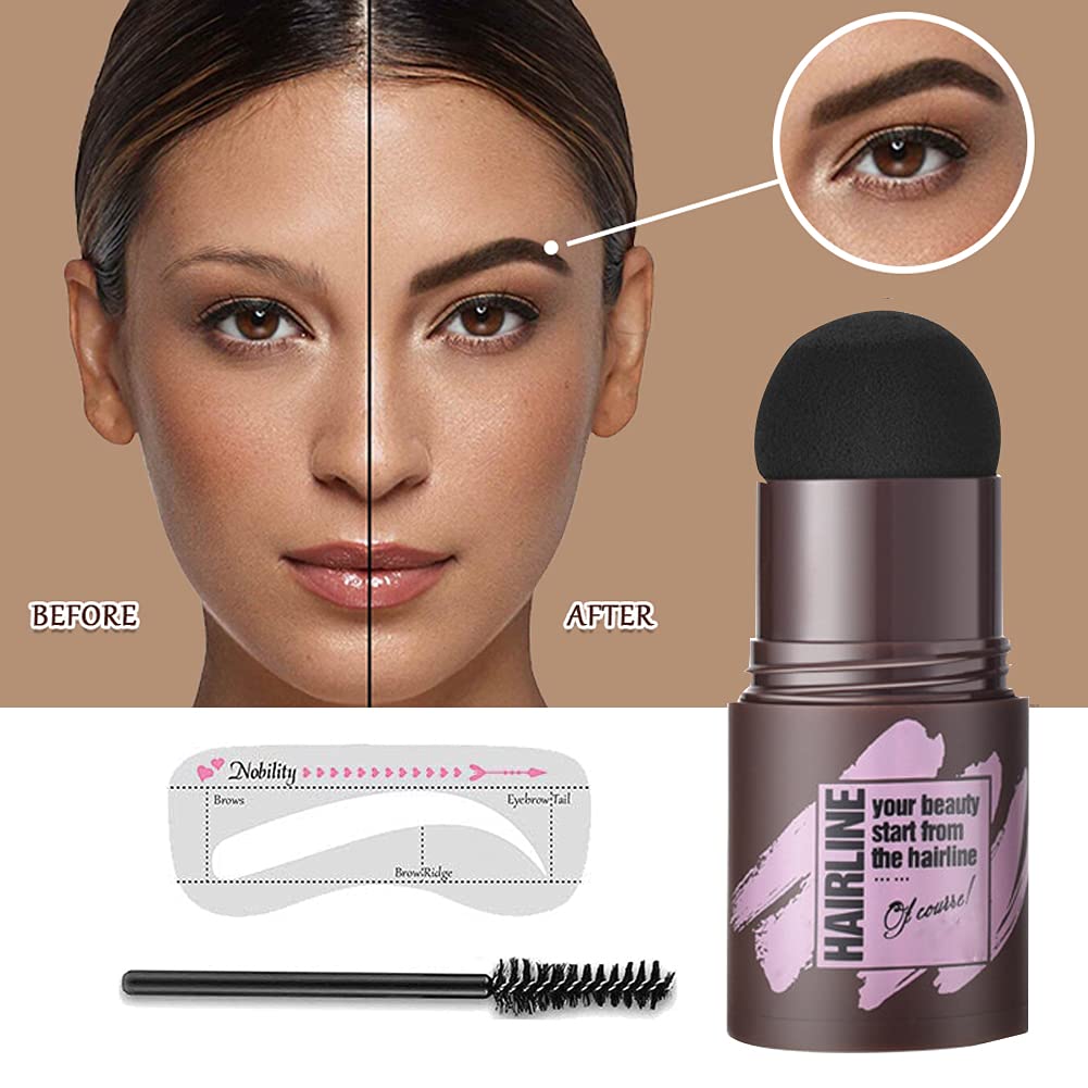One Step Eyebrow Stamp and Stencil Kit, Perfect Eyebrow Powder Stamp Makeup with 10 Reusable Brow Stencils & 2 Eyebrow Pen Brushes for Professional and beginner (#1 Black Gray)