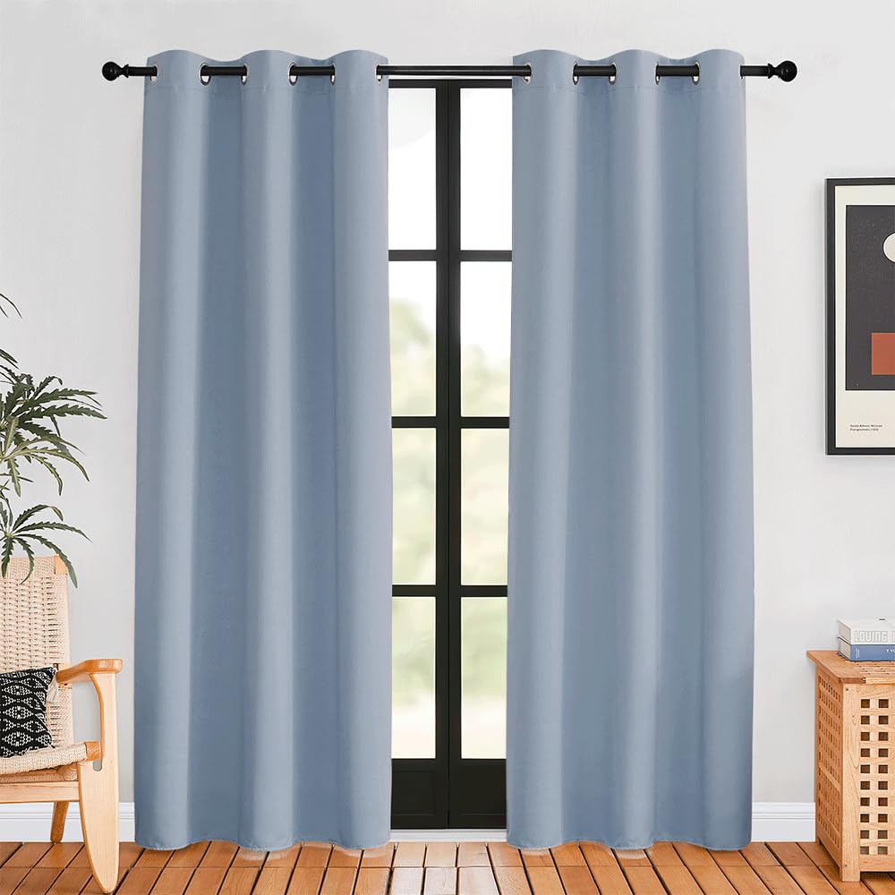 NICETOWN Blackout Window Curtains 80 inch Long, 2 Panels, 34 inch, Vintage Blue, Grommet Top Room Darkening Thermal Insulated Solid Vertical Drapes for Bedroom/Kid Room