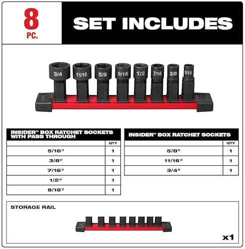 Miniatura 2 de Adecuado para Milwaukee 49-16-1640 Box Ratchet Socket SAE Set - 8 PC