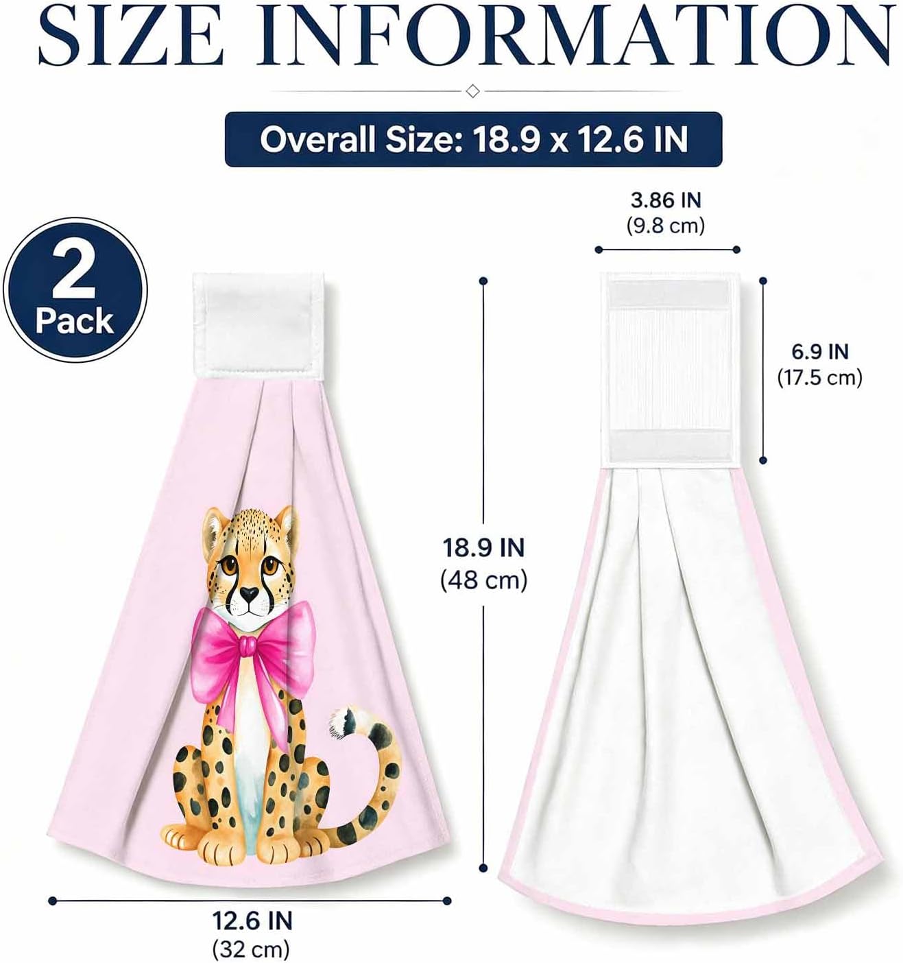 Decorative Hanging Hand Towels 2 Pack, Quick Dry Soft Microfiber Dish Towels with Hanging Loop, Farmhouse Kitchen Towels and Bathroom Wall Art Decor, Pink Cheetah Print image 2