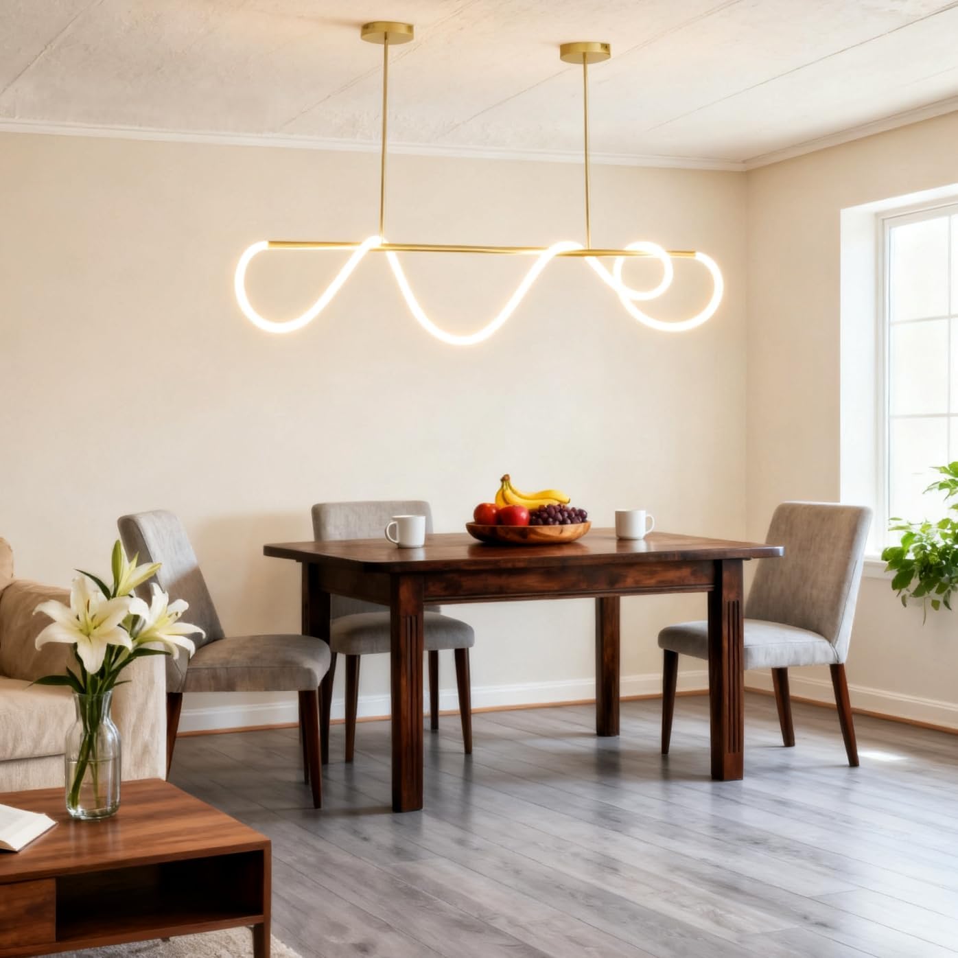 59.06" 1-Light Linear Pendant Light,LED Dimmable Linear Chandelier with Memory Function,Height-Adjustable DIY Kitchen Island Lighting with Remote Control for Dining,Living Room,3000K-6500K