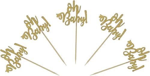 24 adornos dorados para cupcakes Oh Baby Cake para decoración de bodas, cumpleaños, baby shower