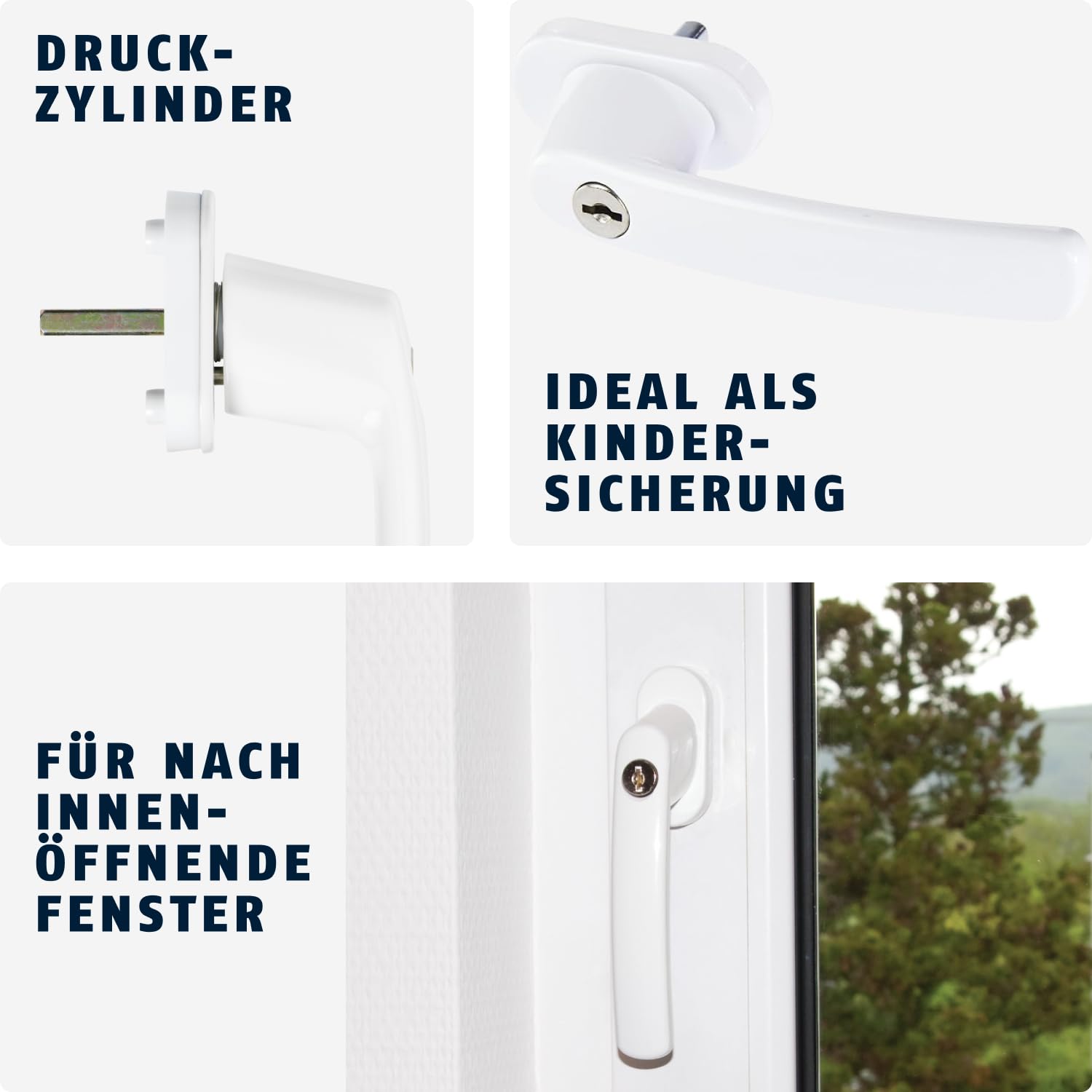 Abus Poignée de Fenêtre Verrouillable FG200 AB208 - Bouton avec Cylindre de Pression, Verrouillage Identique - Niveau de Sécurité 3 - Blanc