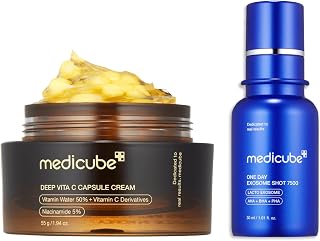 medicube Flawless Skin: Deep Vitamin C Golden Capsule Face Moisturizer and Zero Exosome Shot 7,500 PPM Spicule Facial Serum