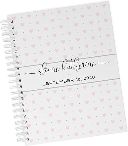 Libro de recuerdos de corazón para bebé, álbum de tapa dura para primer año personalizado con el nombre del bebé, diario para niña (corazones
