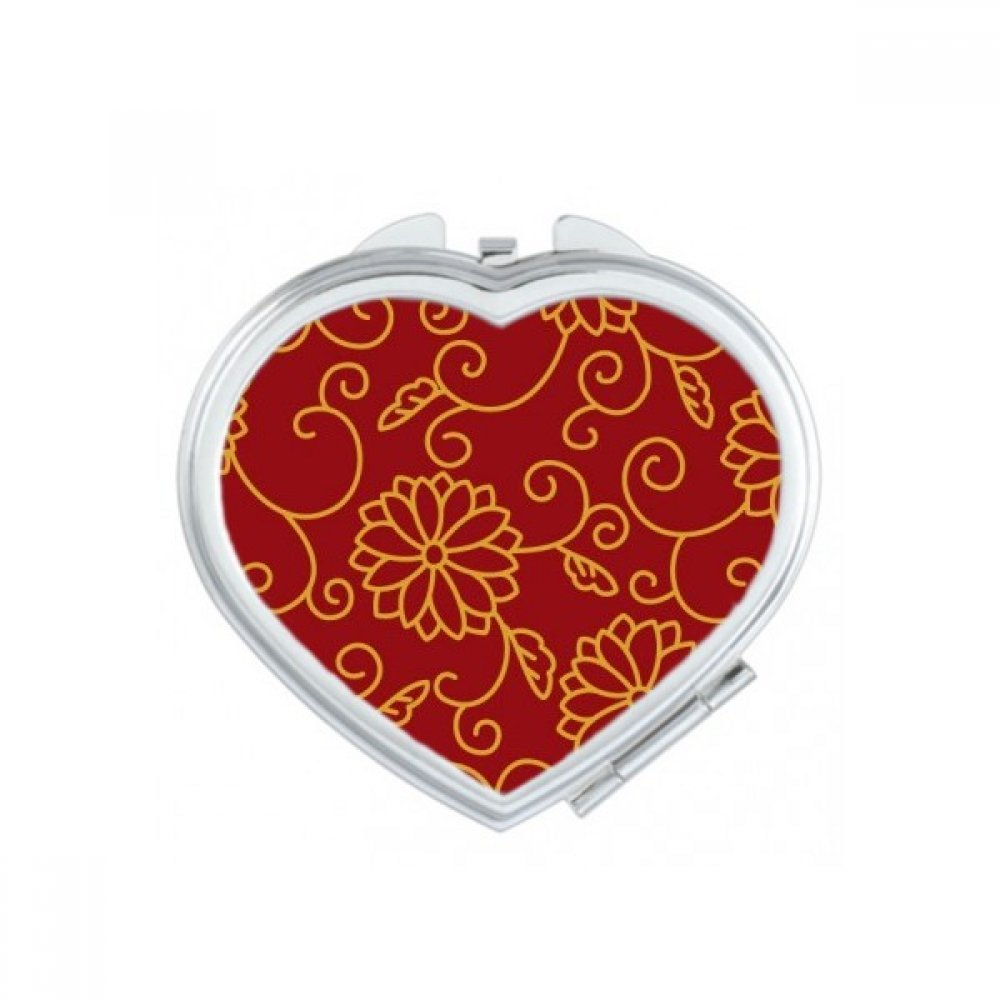 Miroir de poche compact motif asiatique en forme de cœur idéal pour retouches maquillage