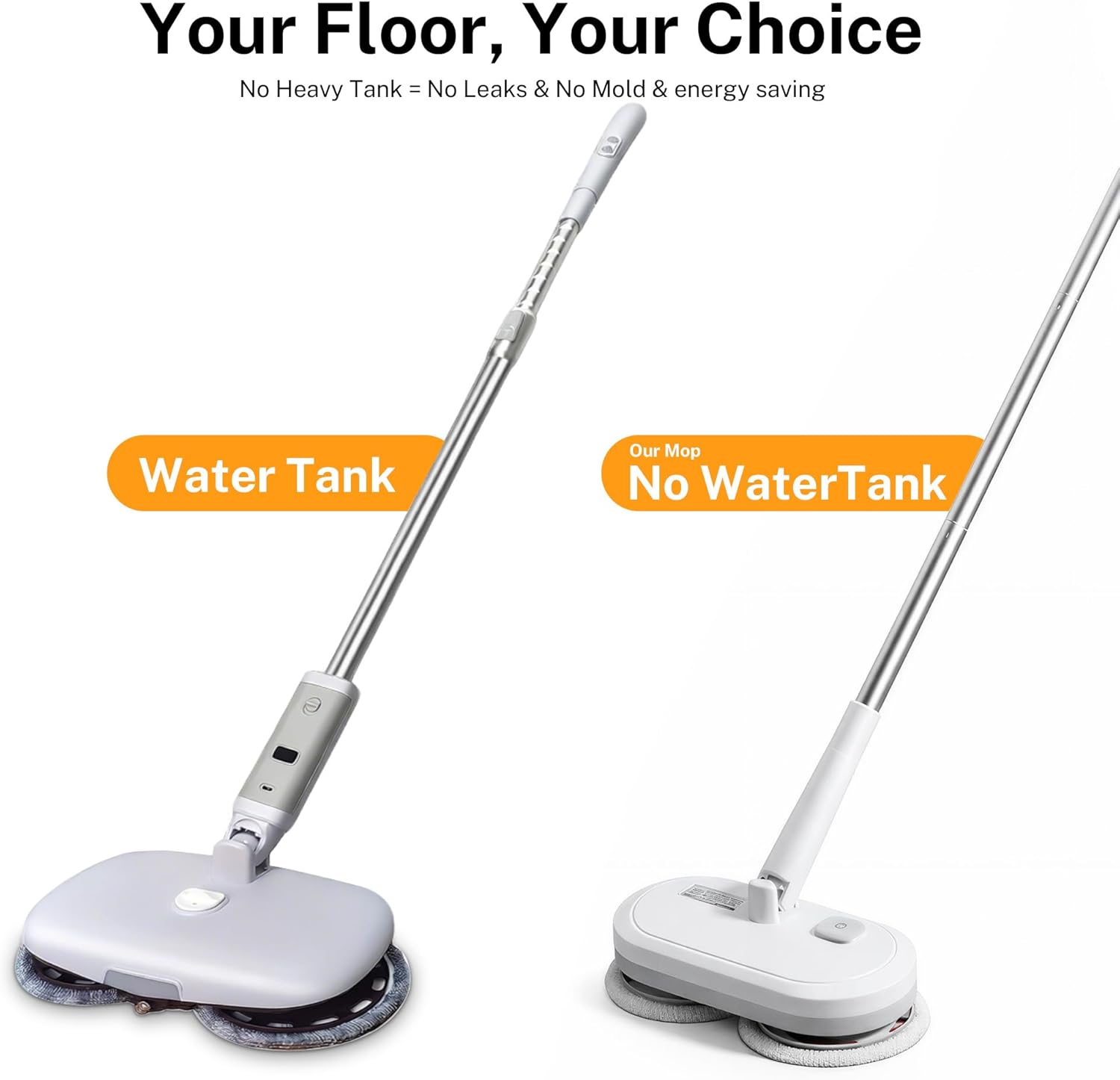 Cordless Electric Spin Mop with 220 RPM High Speed Motor for Hardwood Tile Laminate and Vinyl Floors with 6 White Pads