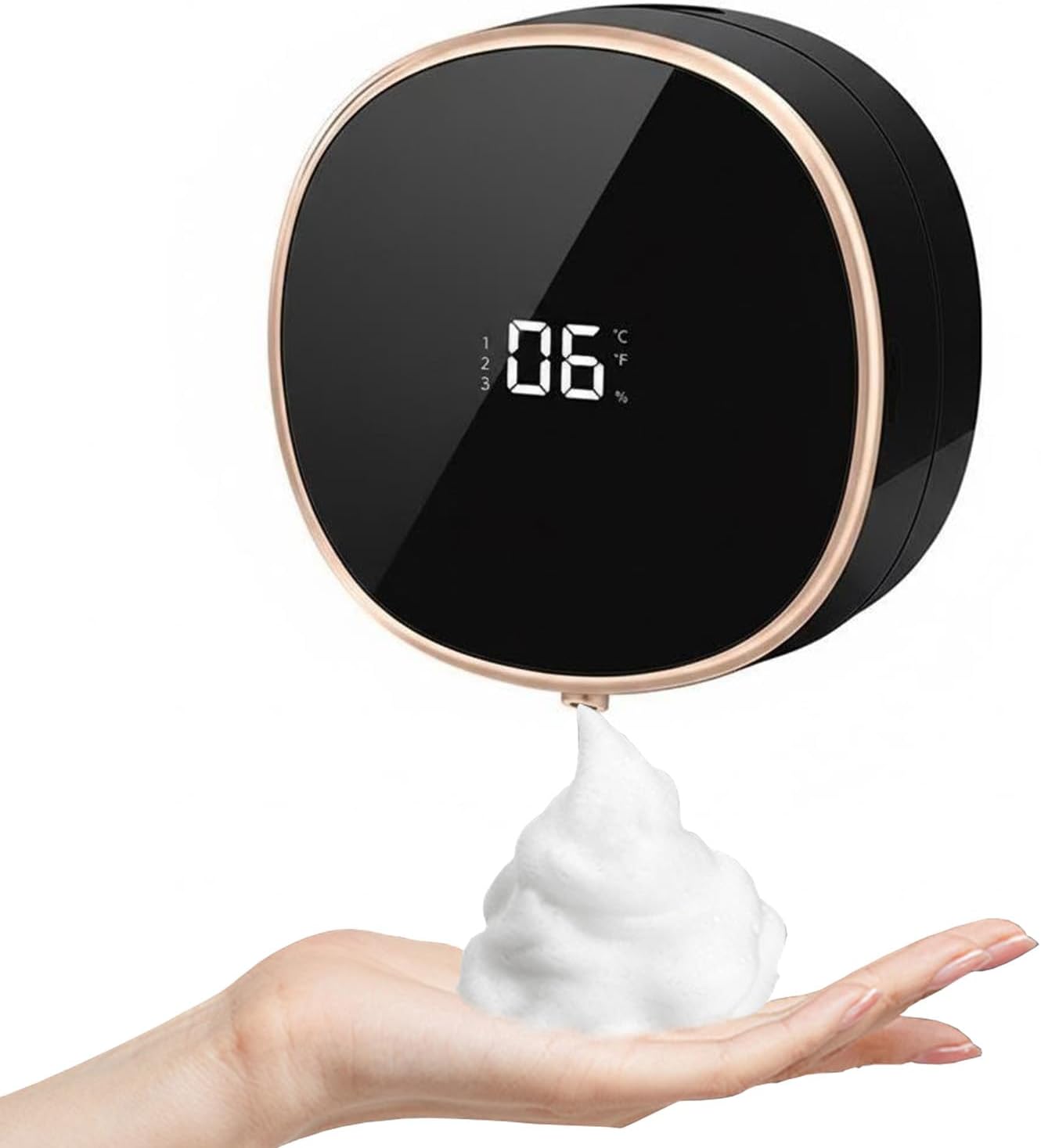 Smart Automatic Soap Dispenser Foam Bathroom with 3 Adjustable Modes, IPX5 Waterproof, LED Display for Temperature, Time & Battery, Touchless Hand Soap Dispenser for Bathroom, Kitchen, Office (Black)