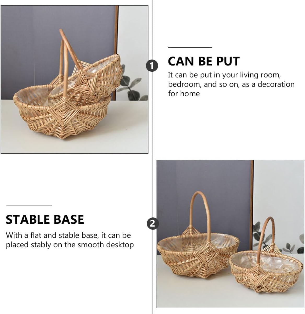 BETOOKY Woven Hand Wicker Flower Girl Basket Large Decorative Flower Holder Multipurpose Wicker Basket for Wedding Ceremony and Party Supplies
