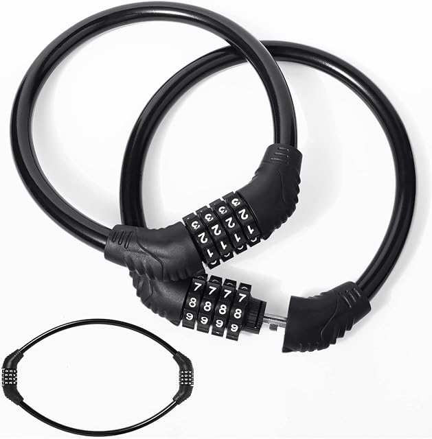 2 Piece Cable Bike Lock,Portable Lock with 4 Digit Combination for Skateboard, Tricycles, Scooters, Motorcycles