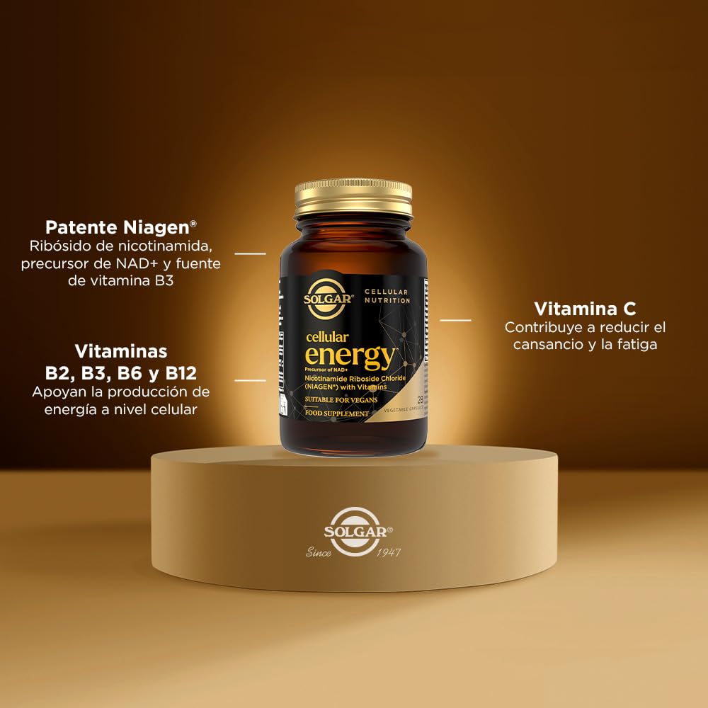Solgar Cellular Energy con Niagen | Precursor de NAD+ | 28 Cápsulas | Reduce el cansancio y la fatiga · Con vitaminas B2, B3, B6, B12 y C · Vegano
