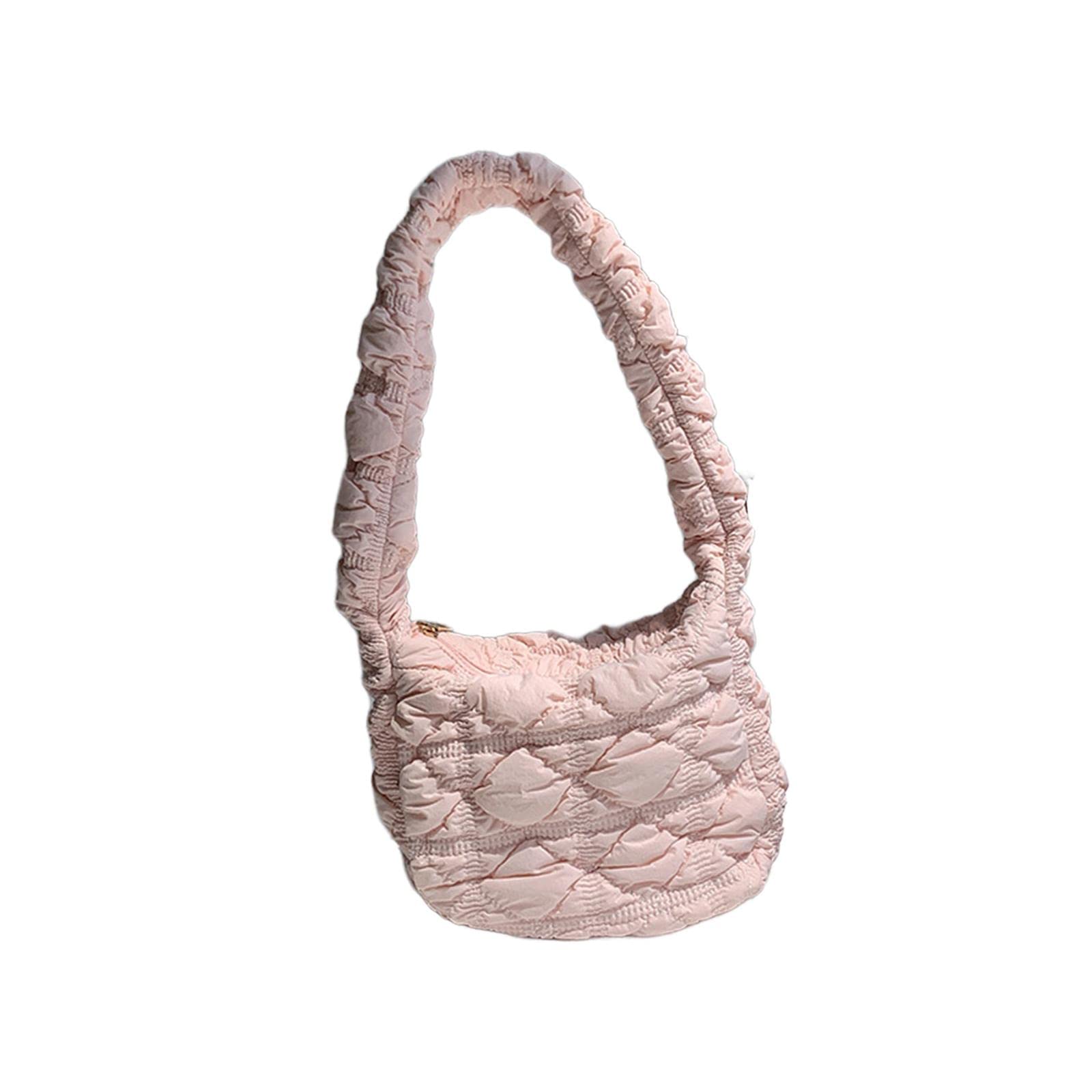Puffer Shoulder Bag for Women Big Capacity Nylon Down Satchel body Bags Pink-image-18