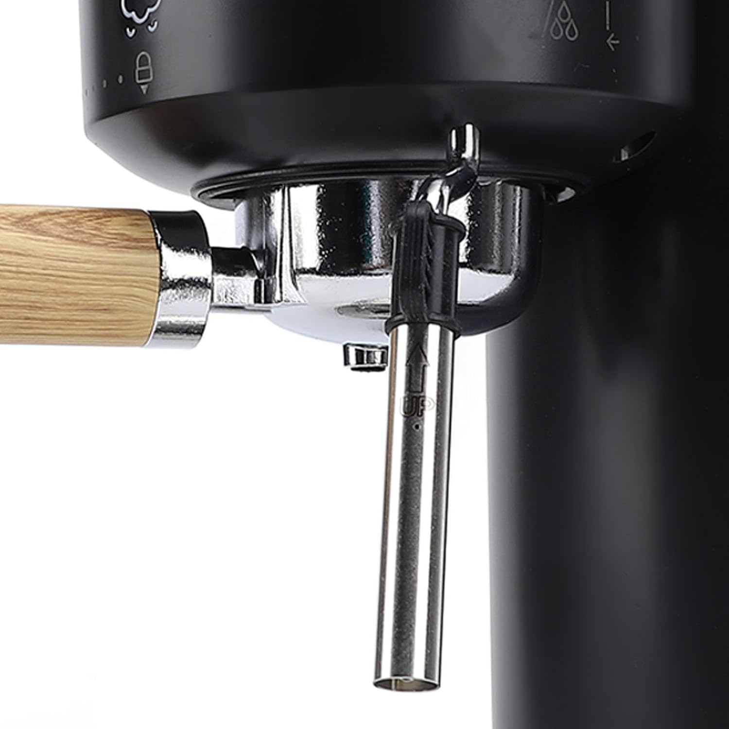 Espresso Machine portafilter and steam wand close-up