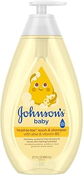 Johnson's Baby Head-To-Toe Baby Wash & Shampoo + Aloe & Vitamin B5, 2-in-1 Bath Wash Gently Cleanses Newborn's Delicate Skin & Hair, Hypoallergenic, No Added Parabens, Dyes & Sulfates, 27.1 fl. oz
