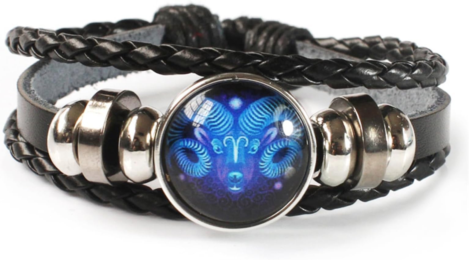 Zodiac Bracelets for Men 12 Constellation Guardian Adjustable Black Leather Bracelet for Women Zodiac Sign Guardian Bracelet Birthday Jewelry Gifts for Women Men Christmas Jewelry Gift (Aries)