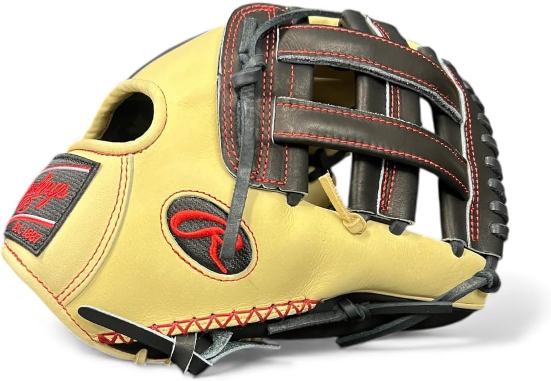Rawlings Heart of the Hide “Swaggy O” Baseball Glove – 12”, 12.25”, First Base Mitt & Catcher’s Mitt – RHT & LHT – Pro Leather, Blonde/Black/Red Design