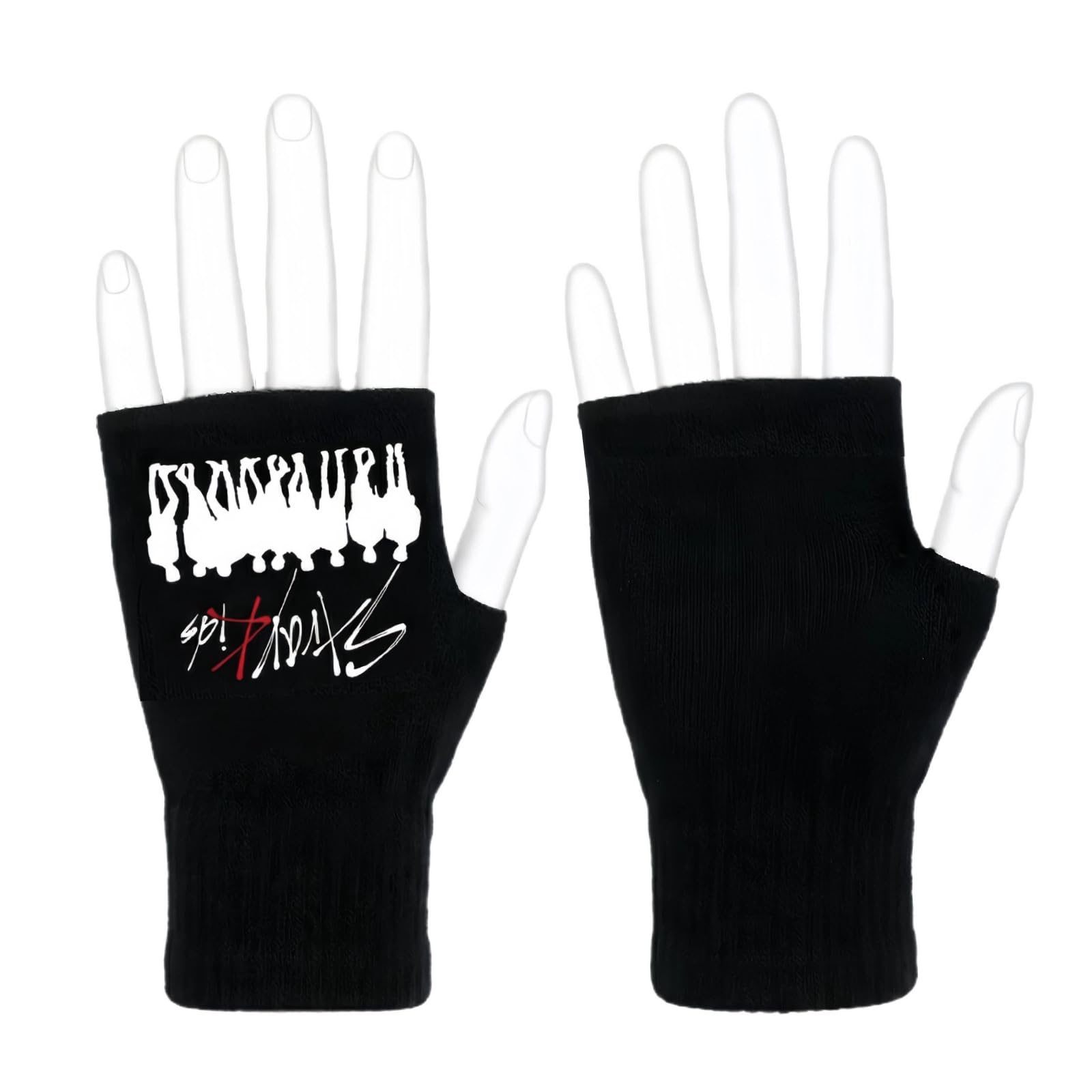 GDQQOYWQT 1 Paar Kpop Stray Kids Fingerless Gloves for Boys Girls,Stray Kids Merch, Fingerless Gloves,Knit Touchscreen Gloves Winter Gift for Stay(Style 2)