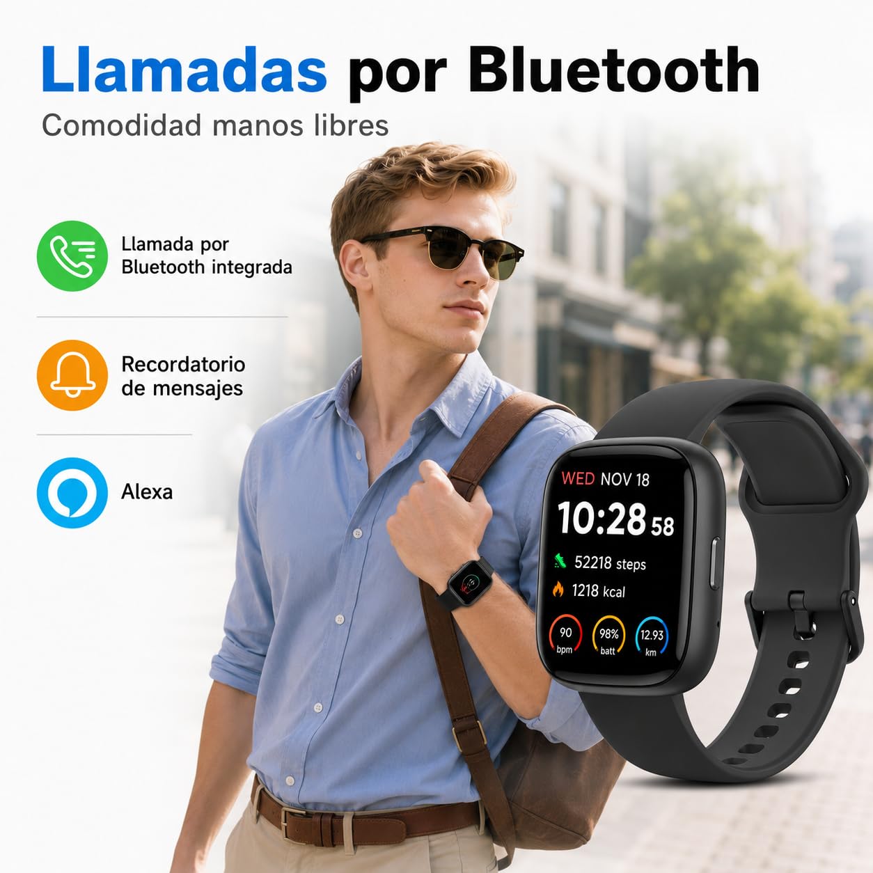 VRPEFIT - Smartwatch Hombre/Mujer, notificaciones Whatsapp, Pantalla táctil 1.8" HD, Llamadas Bluetooth, Ritmo cardíaco, SpO2, sueño, 100+ Modos Deportivos, IP68, Android/iOS