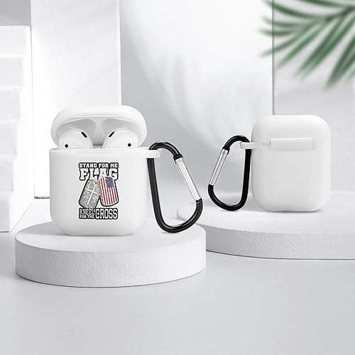 Miniatura 4 de Stand for Me Kneel for Cross US Patriot Funda protectora de silicona para auriculares con llavero compatible con AirPods 1 y 2