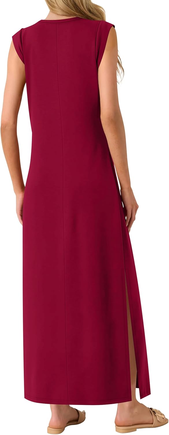 Maxi Dresses for Women Round Neck Sleeveless Casual Loose Split Long Beach Sundress 2025 Summer Dress with Pockets - Image 5