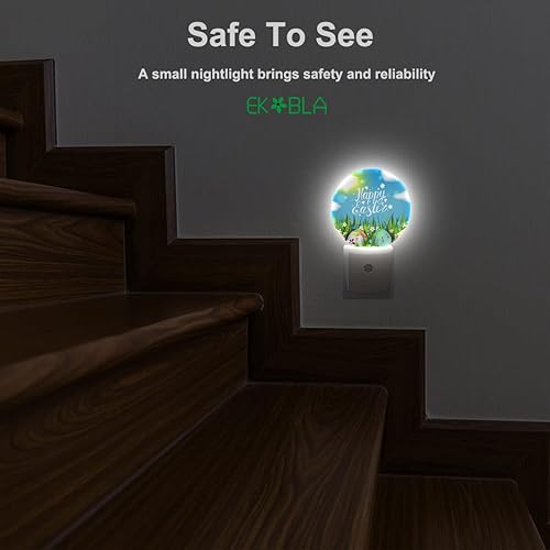 Miniatura 6 de EKOBLA Luz nocturna con enchufe de Feliz Pascua huevos realistas en nubes de cielo azul luces nocturnas de hierba verde enchufe en la pared sensor