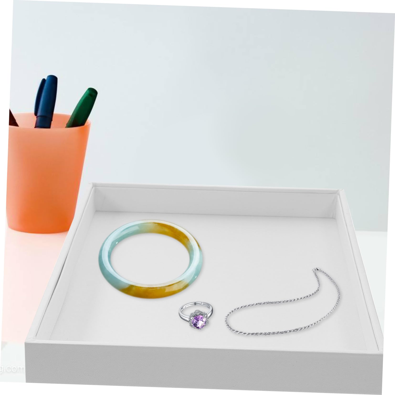 POPETPOP Plateau à Bijoux Blanc en Pu, Empilable, Tiroir, pour Bagues
